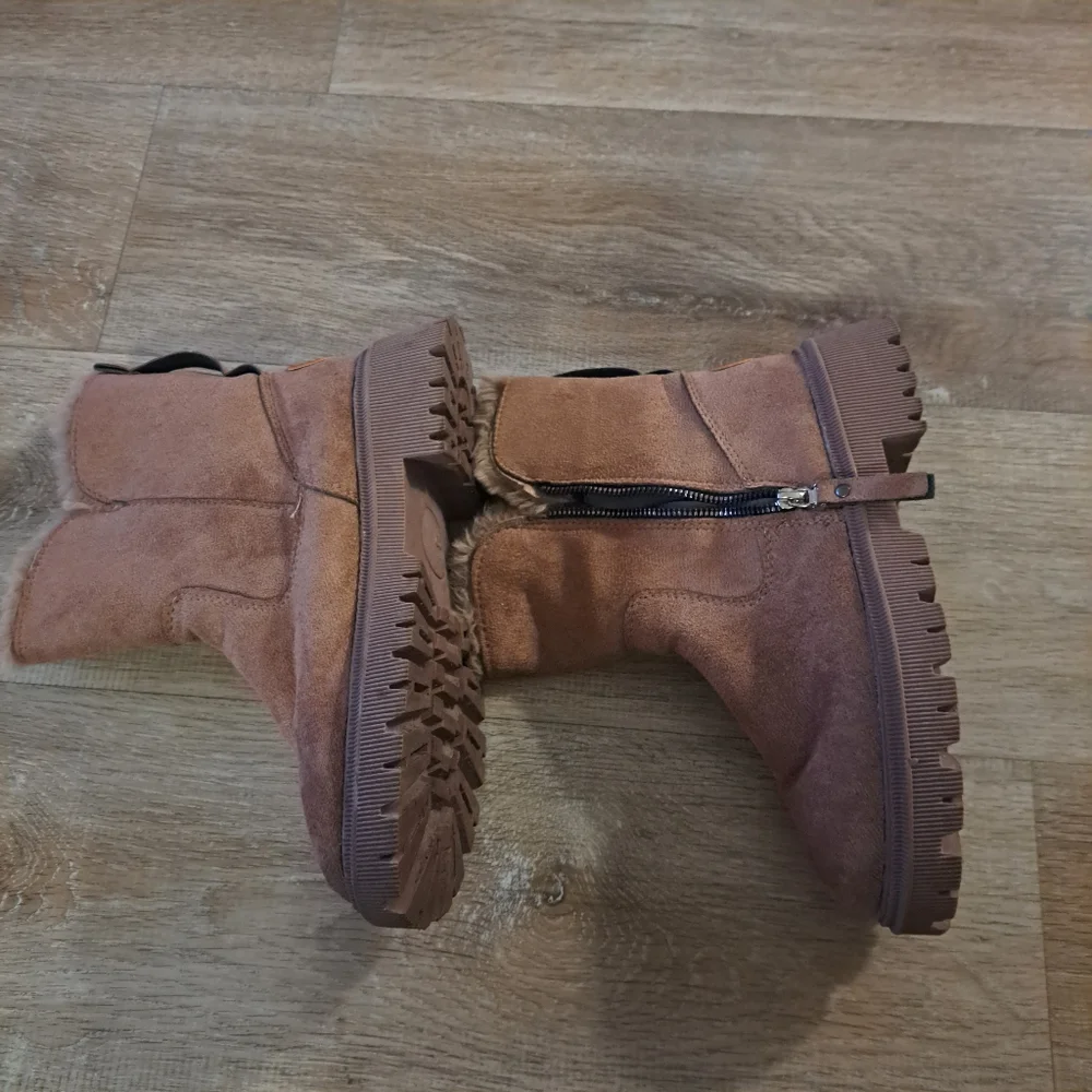 Fashion Boots Tan Brown Mid-Calf Suede Like Faux Fur-Lined Zipper Women Size 39